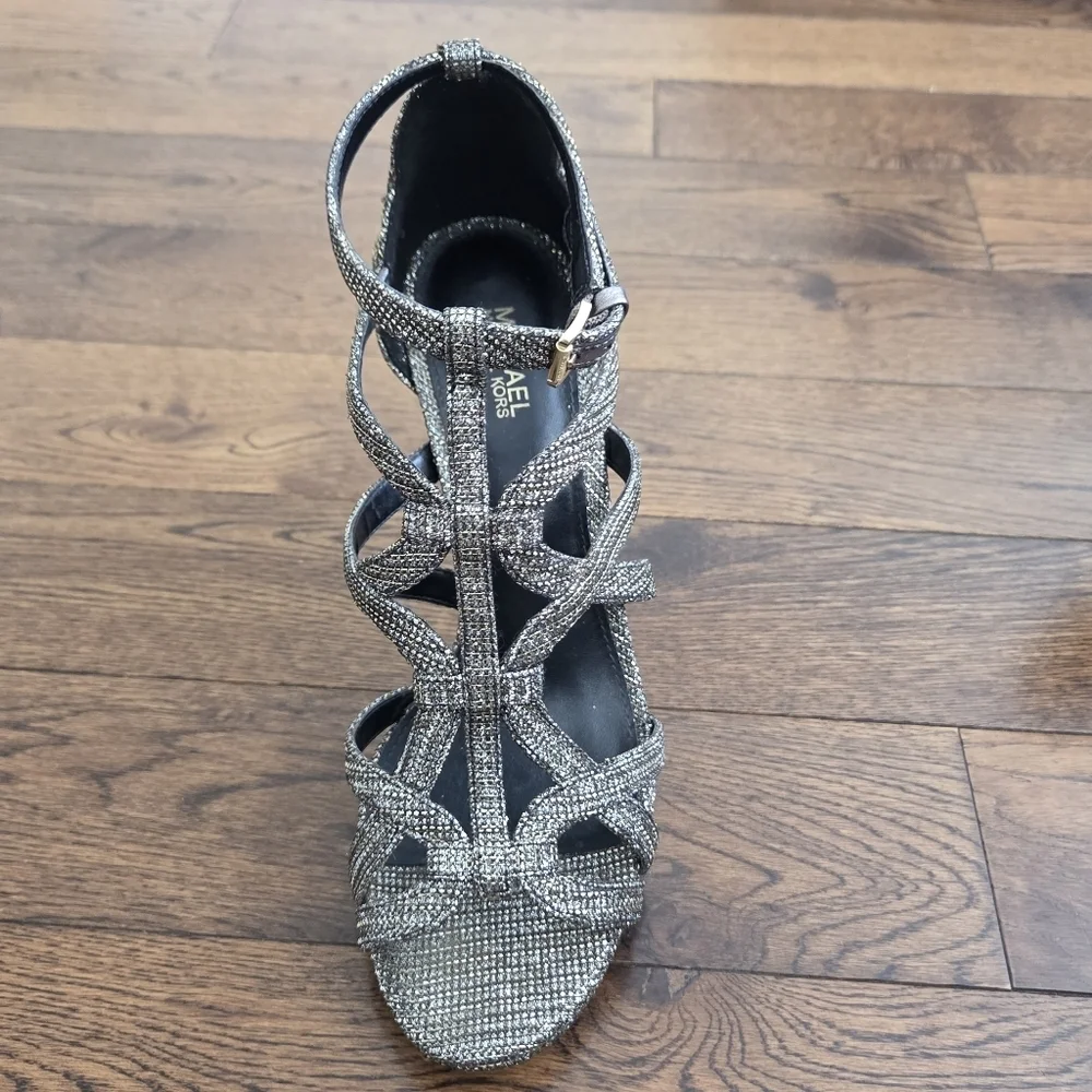Michael Kors Sandra Platfoem Glitter Chain Mesh In Black/ Gold Size 7